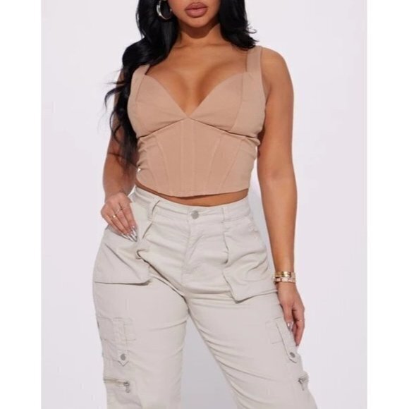 Blaishe Corset V-Neck Cropped Asymmetrical Stretch Top khaki Size‎ M RefFNB - Picture 1 of 10